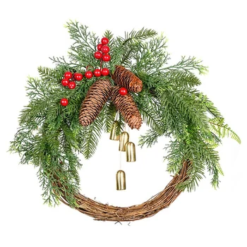 1 KS Vianočné Pinecone Bell Ratan Veniec, Vianočné Dverí Visí Rustikálny Veniec, Ako je Uvedené 40X30cm štedrý Deň Dekorácie