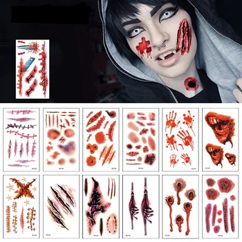 10pcs Simulácia Krvavé Jazvy Nálepky Realistické Horor Jednorazové Dočasné Nepremokavé Tetovanie Nálepky Halloween make-up