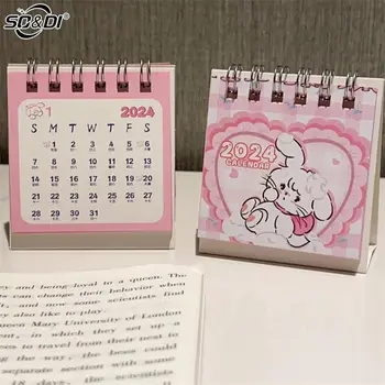1Pc 2024 Cartoon Ružová Mačka Stolový Kalendár Mini Roztomilý Stojí Flip Stolový Kalendár Malé Denné Plánovanie Mesačný Kalendár Dodávky