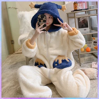 2023 Nové Dospelých Onesie pre Ženy Teplé Cute Pyžamo Zvierat Jumpsuit Zimné Cartoon Fleece Sleepwear Velvet Plus Veľkosť Domáce Oblečenie