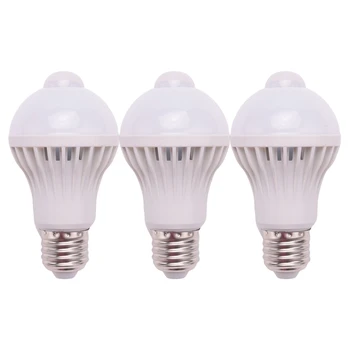 3X LED Žiarovka E27 Svetelný Senzor Pohybu Svetelný LED PIR Snímač Pohybu Lampa Svete Žiarovka Svetla Lampy, 5W