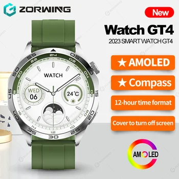 AMOLED Smart Hodinky GT4 Muži Ženy 12-hodinový Formát Času NFC Smartwatch Srdcového tepu Kompas Športové Hodinky GT4 pre Android IOS
