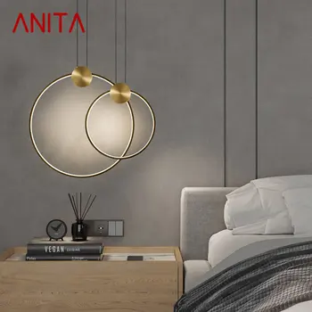 ANITA Moderné Mosadz Prívesok Lampa LED, 3 Farby Medi Visí Svetiel Klasický Kreatívna Výzdoba pre Predsieň, Obývacia Spálňa