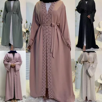 Arabské Turecko, Dubaj Korálky Otvoriť Abaya Ženy Moslimských Kimono Cardigan Maxi Šaty Islam Oblečenie Jalabiya Župan Ramadánu Eid Kaftane Šaty