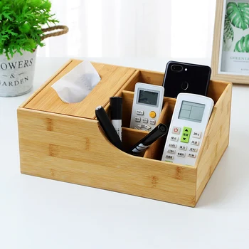 Bambusové Diaľkové Ovládanie Úložný Box s papierovou vreckovkou Prípade Držiteľ Tlačidlo Kolekciu Kozmetiky Doručenia Zaradenie Organizátor Box