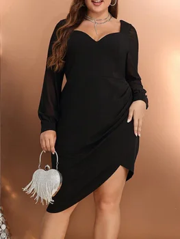 Black Asymetrické Šaty pre Ženy Milú, Krk Dlhý Rukáv Jeseň Nový Klub Strany Sexy Backless Móda Plus Veľkosť Vestidos