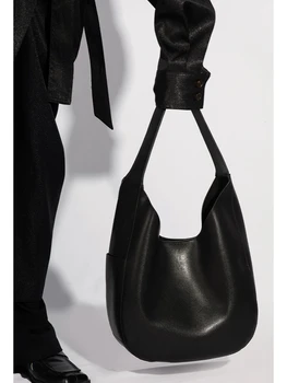 Black Fashion Jednoduché Vedro Vrece Pravej Kože Ženy Tote Bag\Kabelka Reálnom Kožené Podpažné Ramenný Prímestských Nákupná Taška Veľká