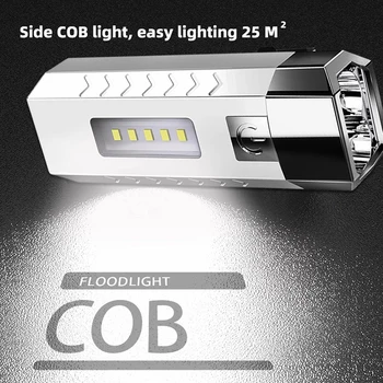 F3 MINI Nabíjateľná Baterka Vonkajšie Osvetlenie Lampa s 2*LED + 5*KLAS Bočné Svetlá Silný Horák, Môžu Byť Použité Ako energia Banky