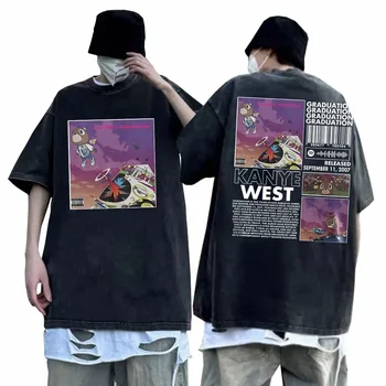 Hip Hop Vintage Umyté Kanye West Štúdia Grafické Tričko pánske Bežné Nadrozmerné Tees Muži Móda Krátky Rukáv Muž Streetwear