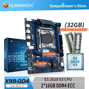 HUANANZHI X99 QD4 LGA 2011-3 XEON X99 základná Doska s procesorom Intel E5 2620 v3 s 2*16 G DDR4 RECC Combo Kit Set M. 2 NVME SATA