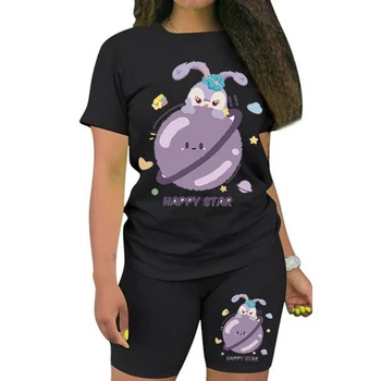 Kawaii Disney StellaLou A Priateľov Tlač Para Verano Lete Ženy T-Shirt Príležitostné Voľné Top+Športové Legíny Set Camisetas Mujer