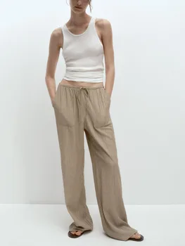 Letné novej dámskej módy all-zápas zberného nohavice s nastaviteľné elastické elastický pás bežné širokú nohu nohavice