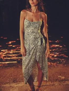 Letné nové módy sexy Európsky a Americký štýl trend zahraničných štýl zmiešané leopard tlač podväzkové šaty