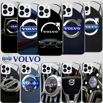 Luxusné Volvos Auto Kovové Logo-Farba Telefón puzdro Pre iPhone 15 14 13 12 Mini 11 Pro Max X XS XR 7 8 SE20 Plus Sklo Pevný Kryt