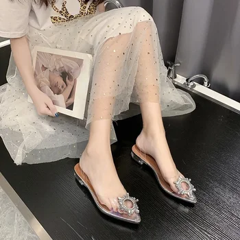 Na jar a na Jeseň Fashion Nové Sexy Banquet Transparentné Pohodlné Crystal dámske Vysoké Podpätky Zapatos Mujer