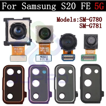 Pôvodné S20FE Predné, Zadné Kamera Pre Samsung Galaxy S20 FE 5G Späť Fotoaparát, Sklenený Kryt Objektívu S Rámom Držiak Náhradného Dielu