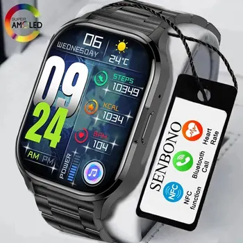 SENBONO 2024 Nové AMOLED Smart Hodinky Vždy Na Displej Bluetooth Hovor NFC Smartwatch Mužov Šport Vodotesné Hodinky pre IOS a Android
