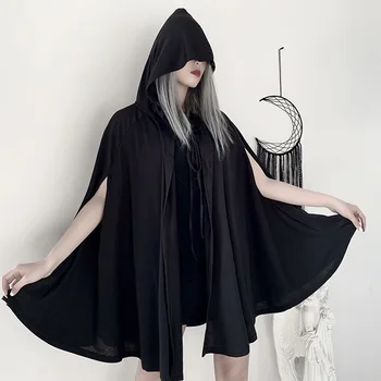 Temné, Gotické Plášte Hoodies Ženy Bez Rukávov Anime Cosplay Pončá 2023 Vintage Harajuku Polovice Dĺžky Black Plus Veľkosť Čarodejnice Peleríny