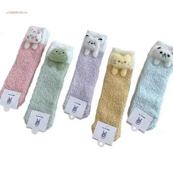Teplé Zimné Spánku Plyšové Posteľ Ponožky Cartoon Ponožky Ženy, Fuzzy Ponožky