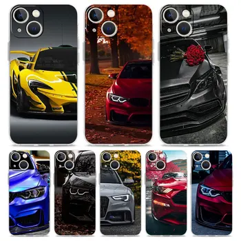 Transparentné Telefón puzdro Pre iPhone 15 14 13 12 11 Pro Max XS X XR 7 8 Plus Mäkké Jasné Shockproof Kryt Modré Červené Športové auto Autá