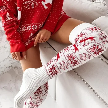 Vianočné dámske Ponožky Stehna Vysoké Ponožky Snowflake Tlač Zrastov Nad Kolená, Pančuchy Žena Teplé Ponožky pančuchový tovar Jeseň Zima