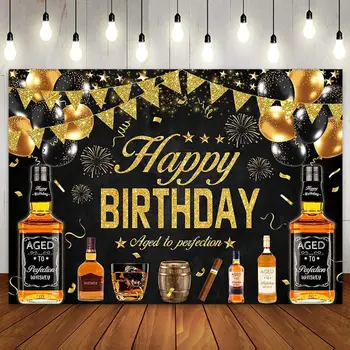 Whisky Tému Narodeniny Pozadie Vintage Photo Pozadí Čierne Zlato Party Dekorácie Tortu Tabuľka Banner pre Mužov 30. 40. 50.