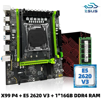 ZSUS X99 P4 Doska Set Kit S Intel LGA2011-3 Xeon E5 2620 V3 CPU DDR4 16GB (1*16GB) 2133MHZ RAM Pamäť NVME M. 2 SATA
