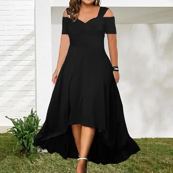 Šaty jednofarebné Šaty Elegantné Plus Veľkosť Off-ramenný Letné Šaty Horela tvaru Slim Fit s Hem pre Bežné Strany