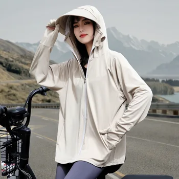 Ženy Slnko-Ochranné Vonkajšie Športové Kabáty opaľovací Krém Klobúk Ice Silk Sun Ochranné Oblečenie Proti UV Windbreaker S Vreckami